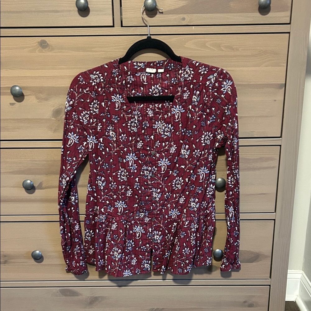 GAP Burgundy Floral Blouse